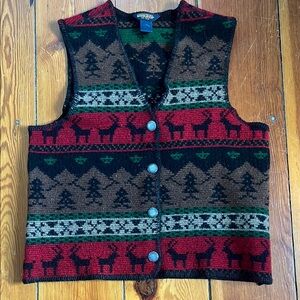 Vintage Wool Knit Vest with Holiday Pattern